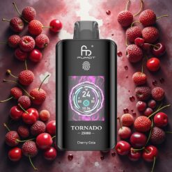 Fumot Tornado 25000 Puffs Engangsdamper Kirsebær Cola med HD-skjerm og 700mAh batteri